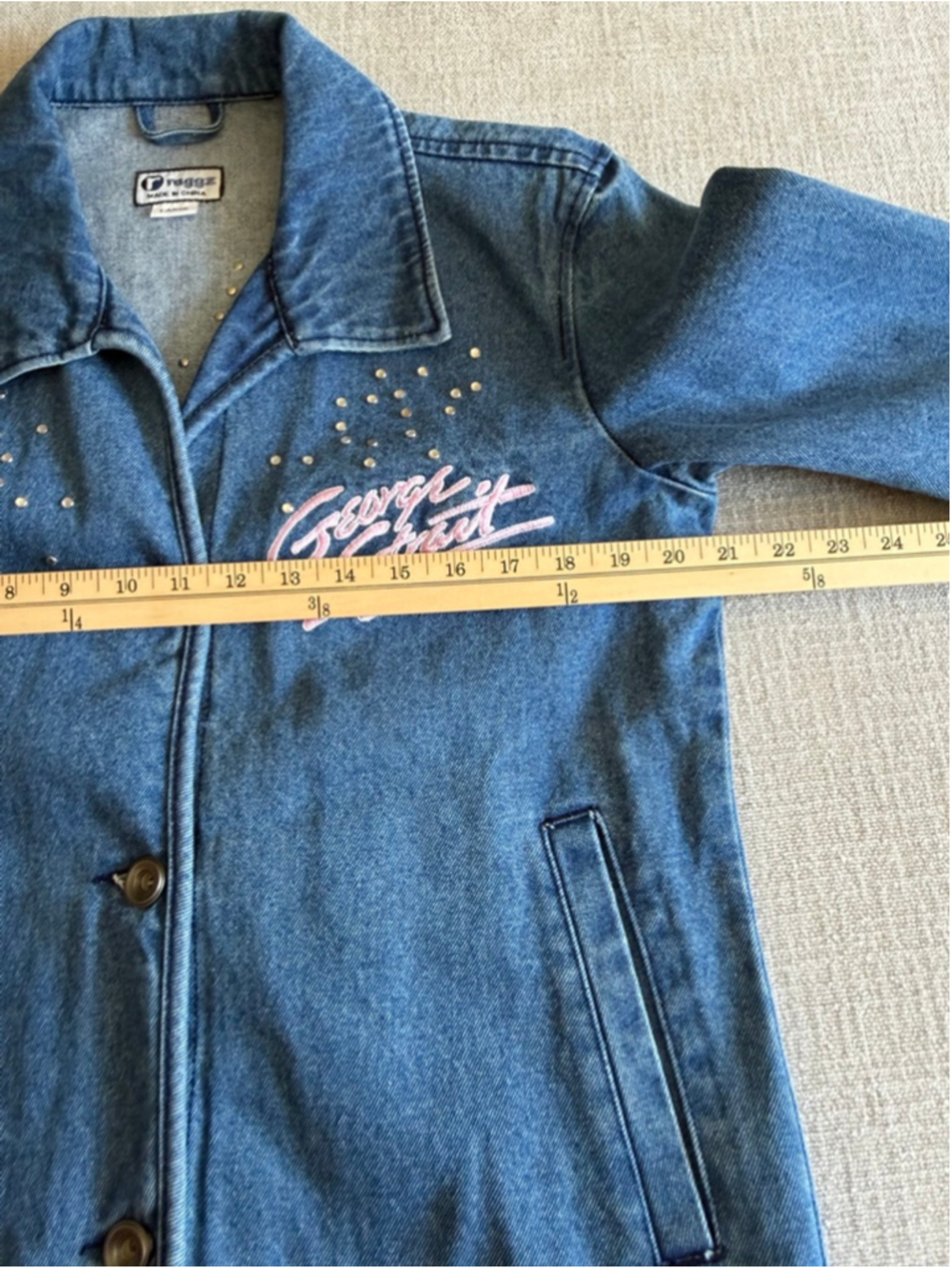 VTG George Strait Denim Jacket Womens Large Rhinestones Embroidered Strait Girl - Picture 5 of 8
